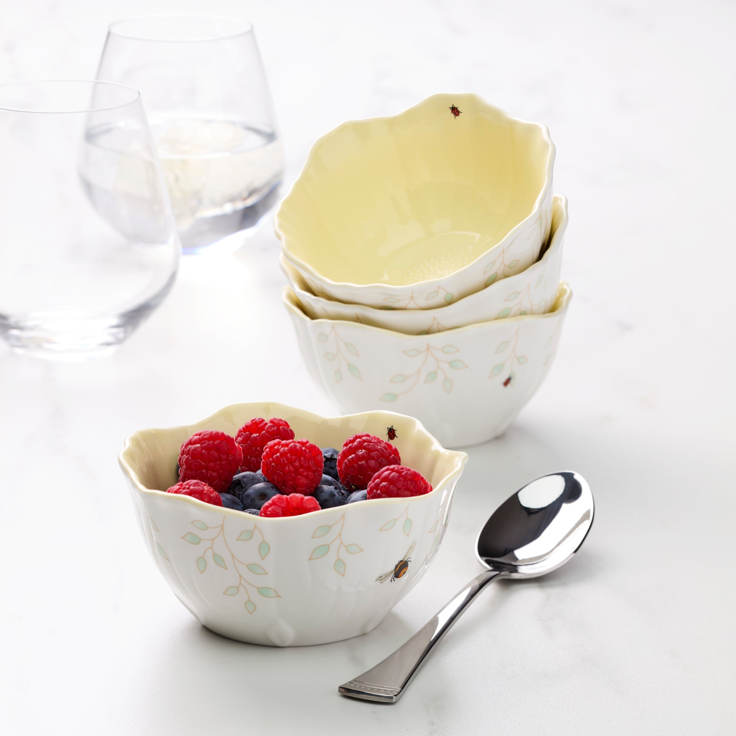 Light Yellow Floral Dessert Bowls, Set of 4 - Image 2